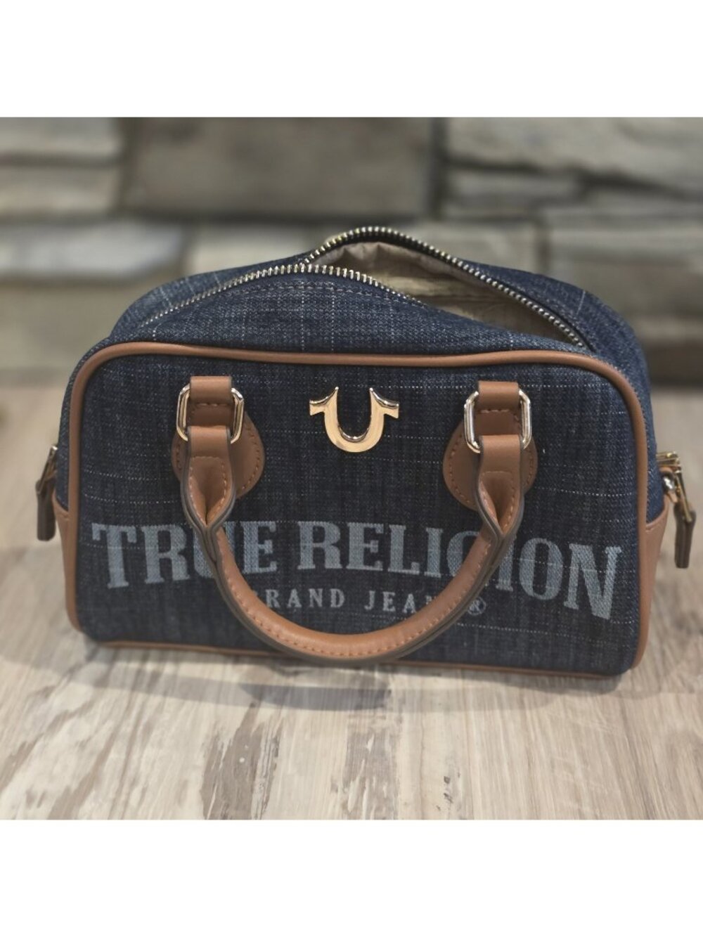 True Religion Spell out Denim Mini Satchel Bag Y2k *Missing Crossbody Strap